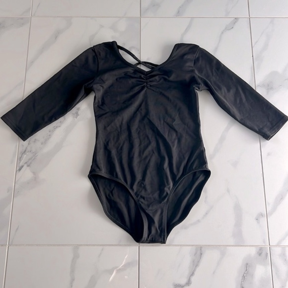 Danskin Black Criss Cross 3/4 Sleeve Length Dance Leo Leotard MC 7/8